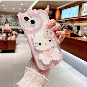 HELLO KITTY PHONE CASE WITH MIRROR CUTE PINK WHITE IPHONE 15 PLUS 6.7 INCHES NEW